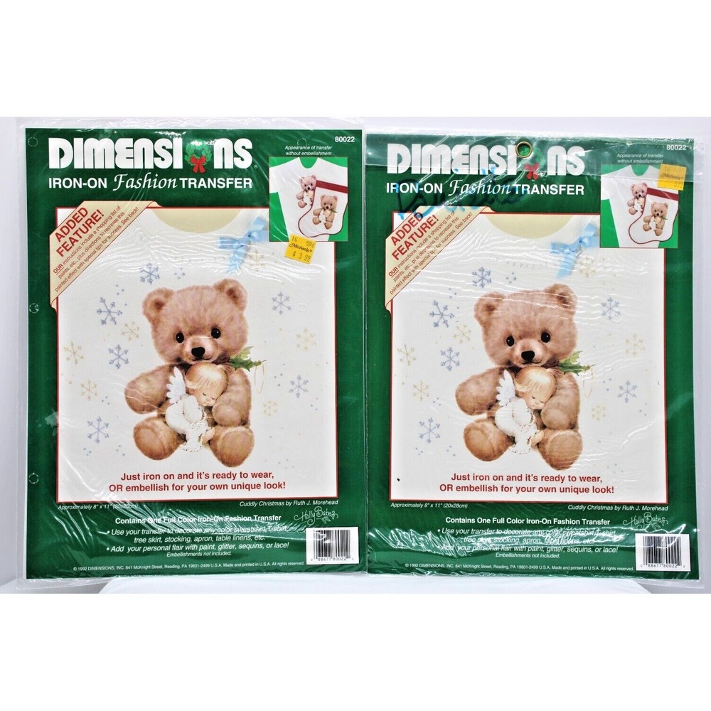 1992 Dimensions Cuddly Christmas 80022 Lot of 2 Iron-On Fashion Transfer VTG